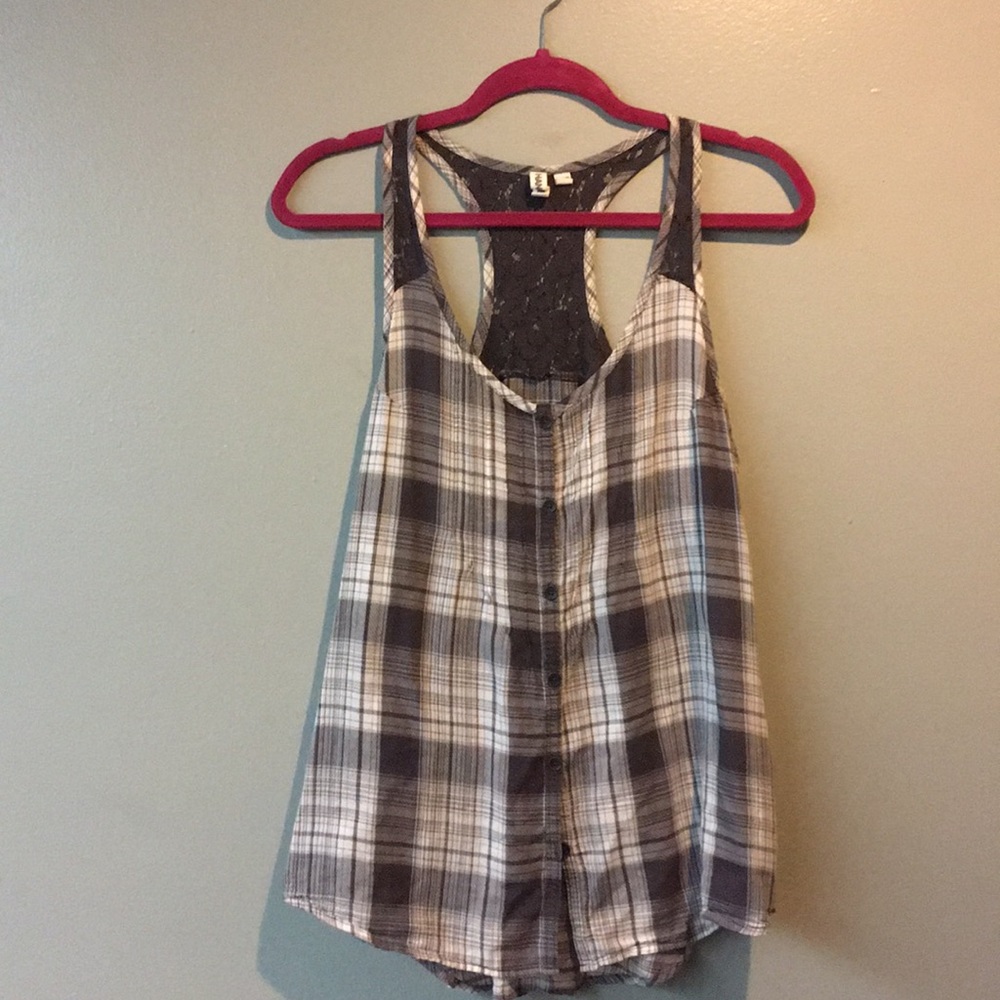 Gray Plaid Long Tank